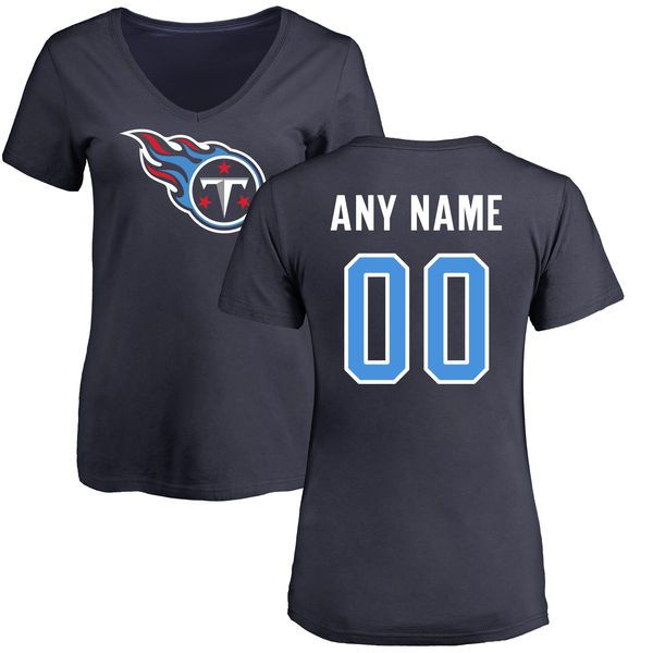 Women Tennessee Titans NFL Pro Line Navy Any Name and Number Logo Custom Slim Fit T-Shirt